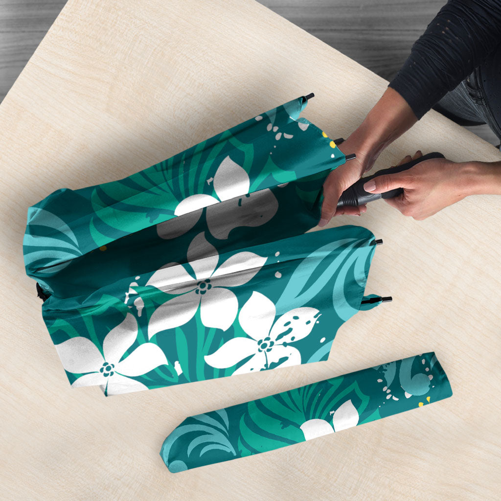 Teal Hawaiian Hibiscus Monstera Umbrella Grunge Stylized LT01 - Polynesian Pride