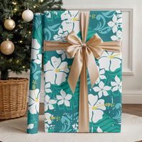 Teal Hawaiian Hibiscus Monstera Wrapping Paper Grunge Stylized LT01 - Polynesian Pride