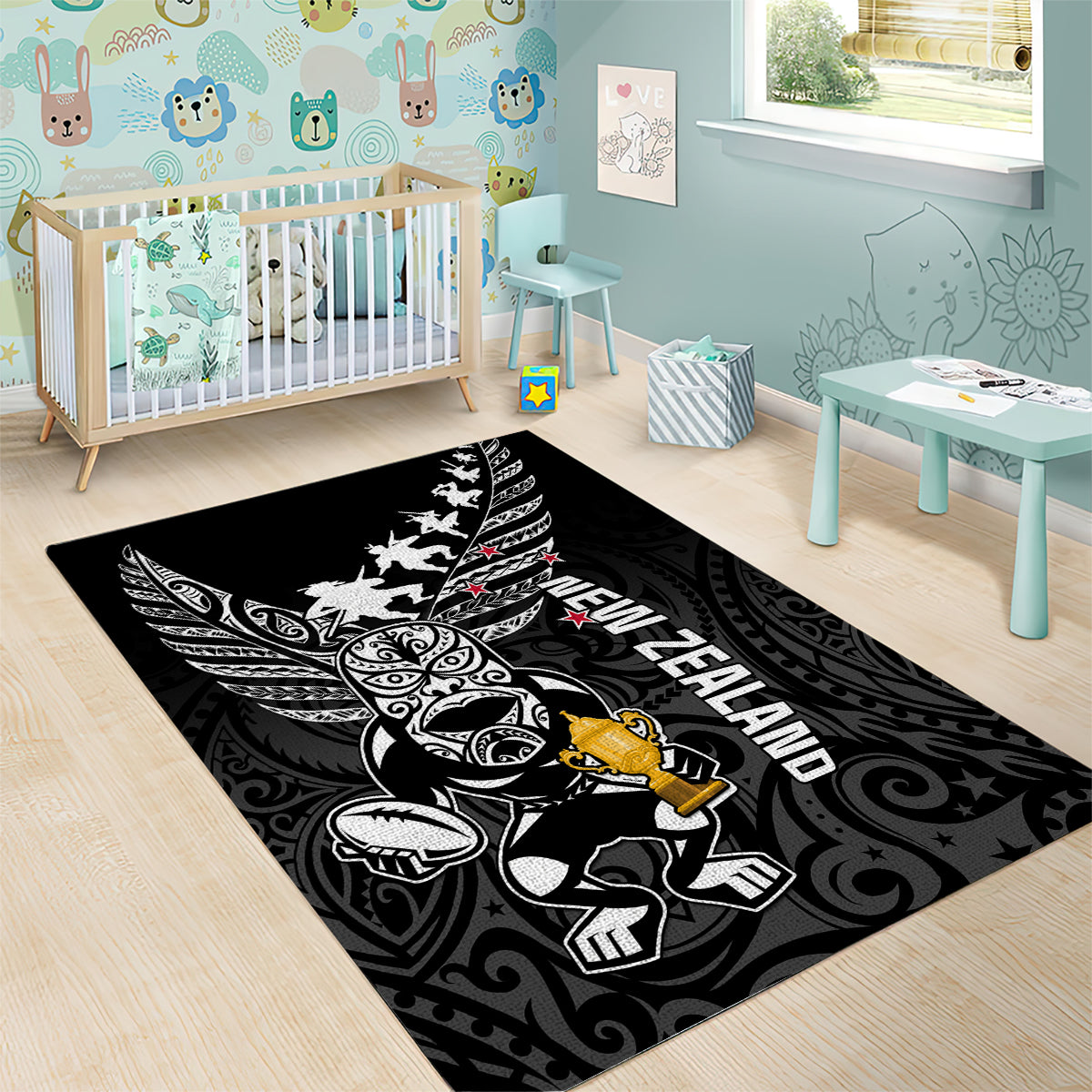 New Zealand Silver Fern Rugby Area Rug Aotearoa Champion 2023 World Cup LT01 - Polynesian Pride