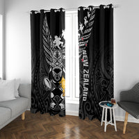 New Zealand Silver Fern Rugby Window Curtain Aotearoa Champion 2023 World Cup LT01 With Grommets Black - Polynesian Pride