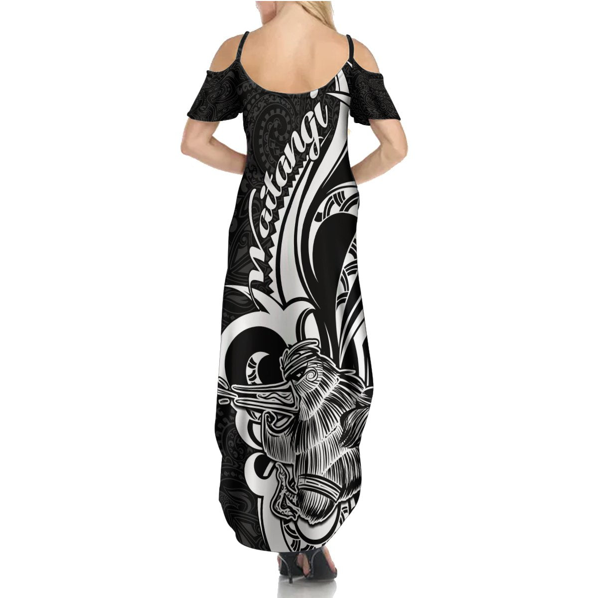 New Zealand Waitangi Day Summer Maxi Dress Aotearoa Te Tiriti O Waitangi Kiwi Black Version LT01 - Polynesian Pride