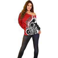 New Zealand Waitangi Day Off Shoulder Sweater Aotearoa Te Tiriti O Waitangi Kiwi Red Version LT01 - Polynesian Pride