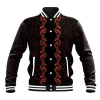 Hawaii Japan Koi Fish Red Baseball Jacket Tapa Pattern - Polynesian Pride