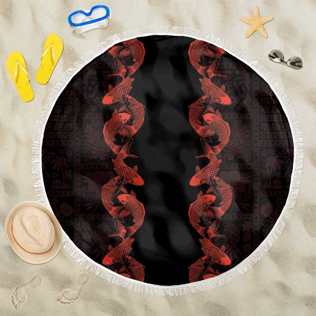 Hawaii Japan Koi Fish Red Beach Blanket Tapa Pattern LT01 One Size 150cm Red - Polynesian Pride