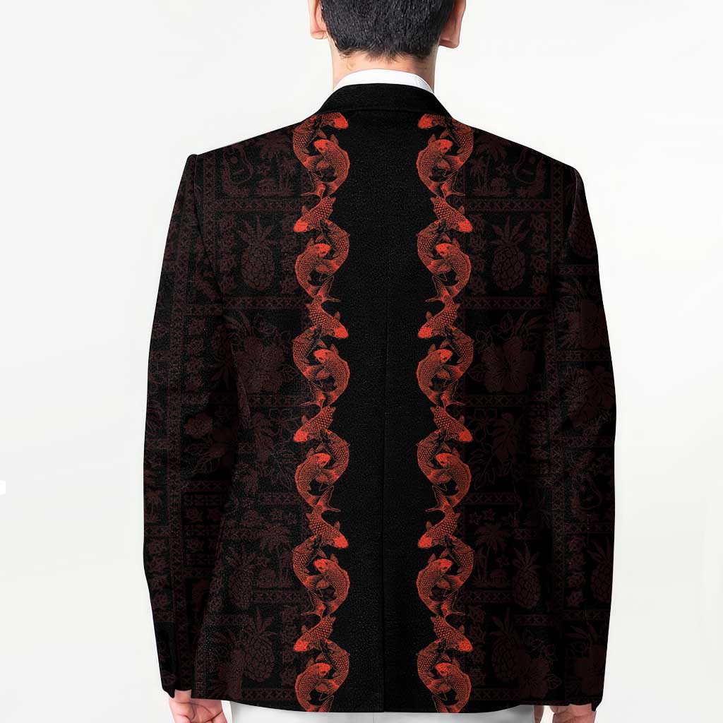 Hawaii Japan Koi Fish Red Blazer Tapa Pattern - Polynesian Pride