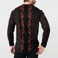 Hawaii Japan Koi Fish Red Button Sweatshirt Tapa Pattern - Polynesian Pride