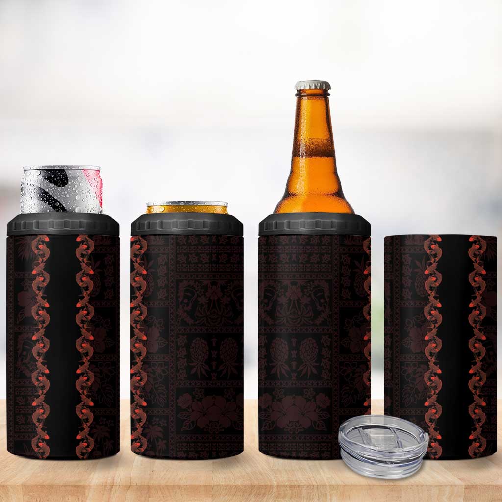 Hawaii Japan Koi Fish Red 4 in 1 Can Cooler Tumbler Tapa Pattern - Polynesian Pride
