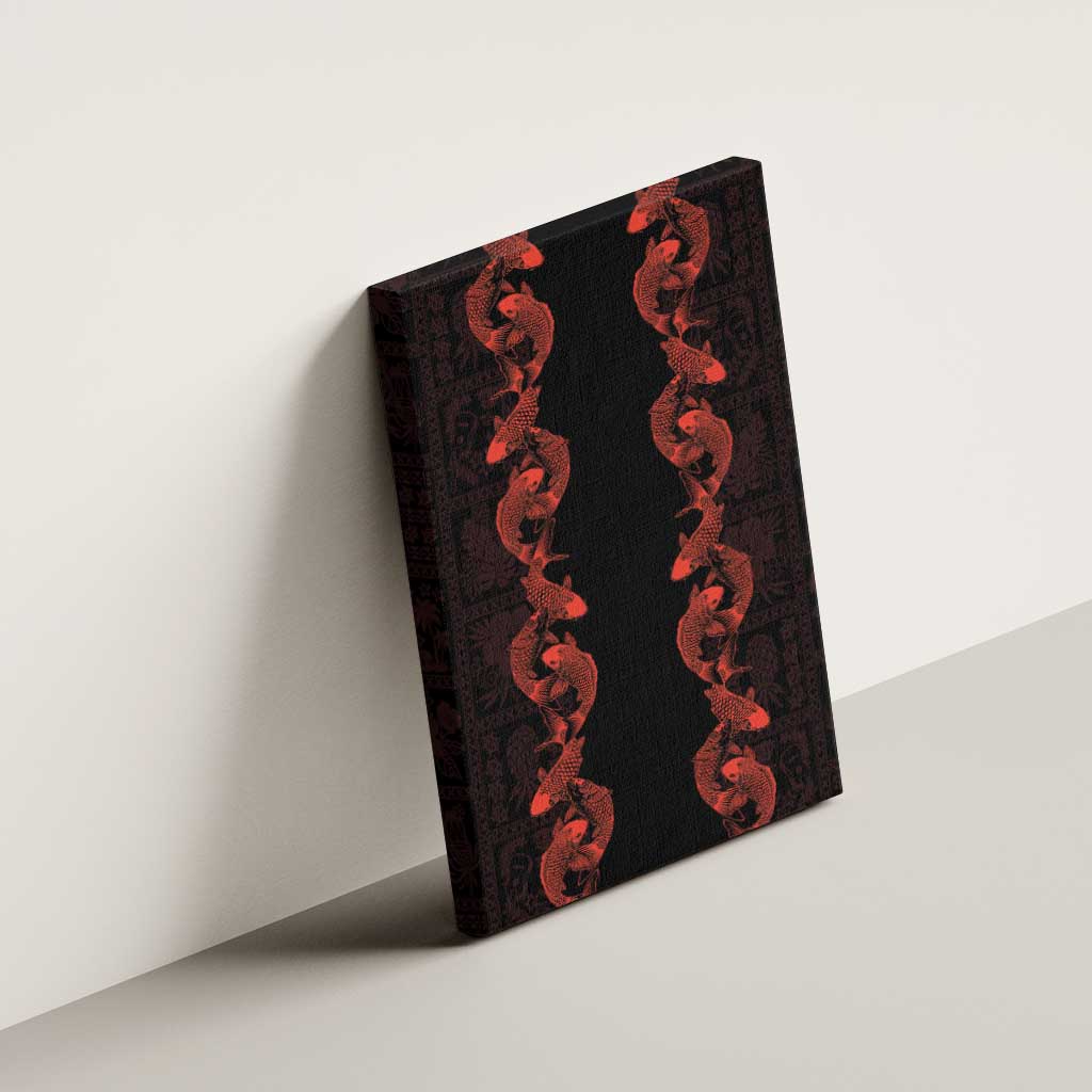 Hawaii Japan Koi Fish Red Canvas Wall Art Tapa Pattern - Polynesian Pride