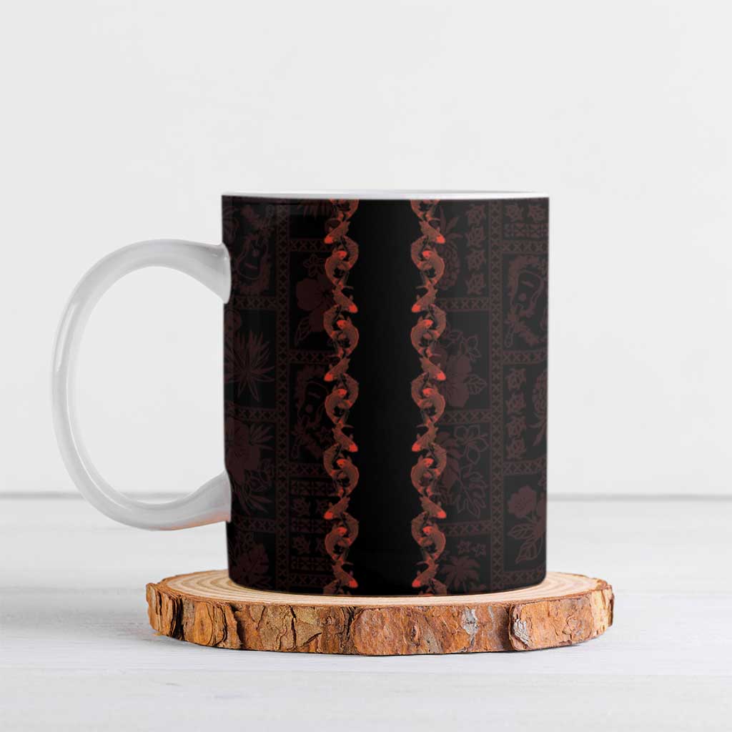 Hawaii Japan Koi Fish Red Ceramic Mug Tapa Pattern - Polynesian Pride