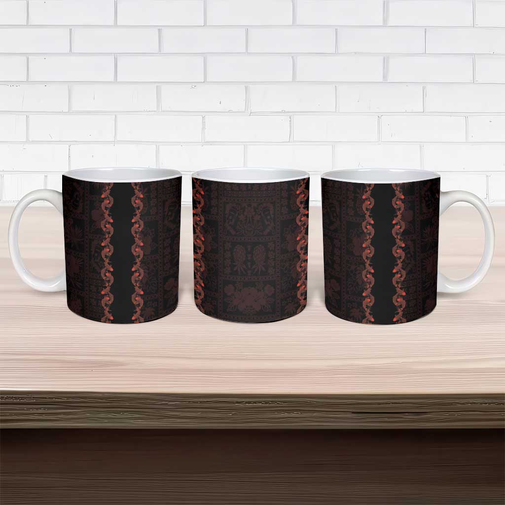 Hawaii Japan Koi Fish Red Ceramic Mug Tapa Pattern - Polynesian Pride