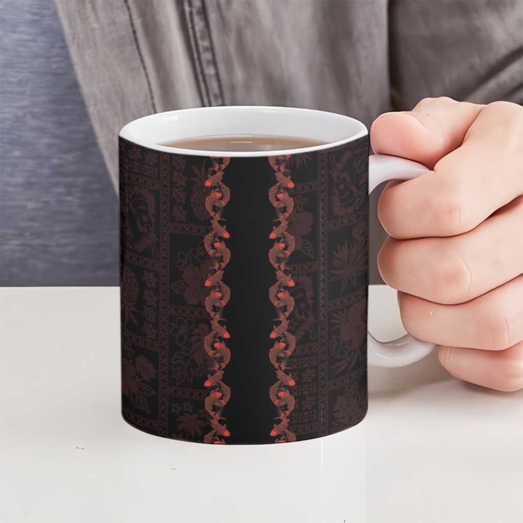 Hawaii Japan Koi Fish Red Ceramic Mug Tapa Pattern - Polynesian Pride