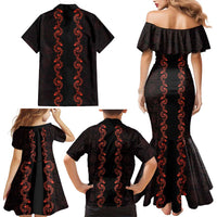 Hawaii Japan Koi Fish Red Family Matching Mermaid Dress and Hawaiian Shirt Tapa Pattern - Polynesian Pride
