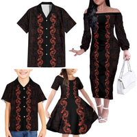 Hawaii Japan Koi Fish Red Family Matching Off The Shoulder Long Sleeve Dress and Hawaiian Shirt Tapa Pattern - Polynesian Pride