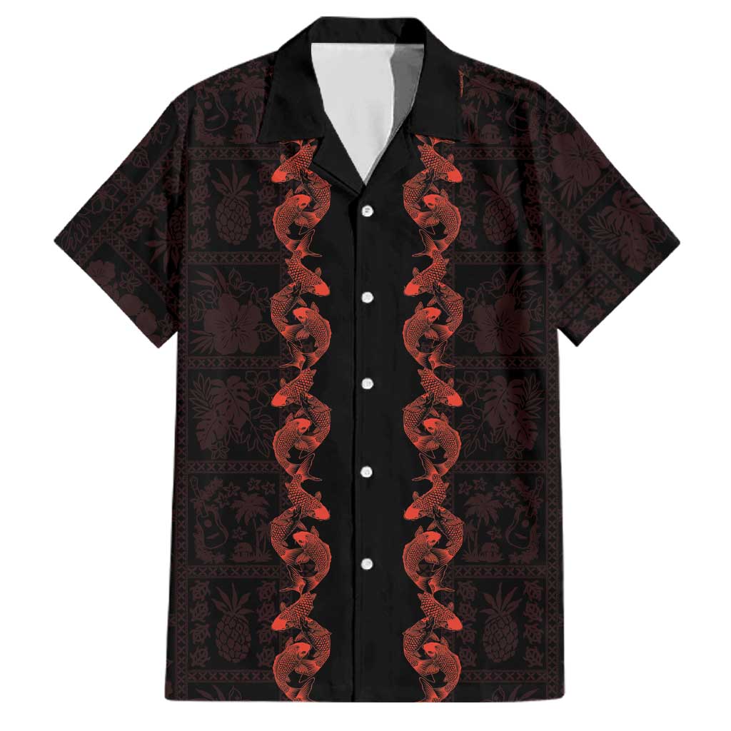 Hawaii Japan Koi Fish Red Family Matching Off Shoulder Maxi Dress and Hawaiian Shirt Tapa Pattern - Polynesian Pride