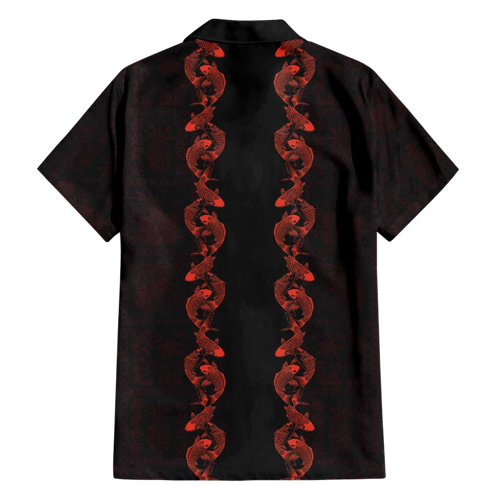 Hawaii Japan Koi Fish Red Family Matching Off Shoulder Short Dress and Hawaiian Shirt Tapa Pattern - Polynesian Pride