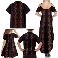 Hawaii Japan Koi Fish Red Family Matching Summer Maxi Dress and Hawaiian Shirt Tapa Pattern - Polynesian Pride