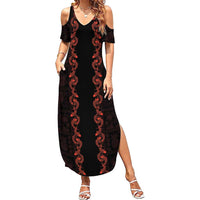 Hawaii Japan Koi Fish Red Family Matching Summer Maxi Dress and Hawaiian Shirt Tapa Pattern - Polynesian Pride