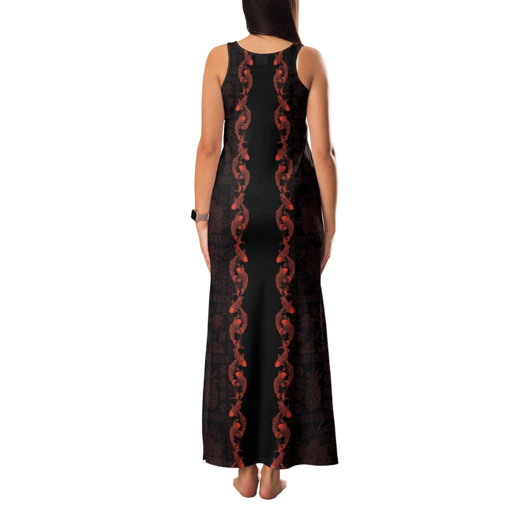 Hawaii Japan Koi Fish Red Family Matching Tank Maxi Dress and Hawaiian Shirt Tapa Pattern - Polynesian Pride