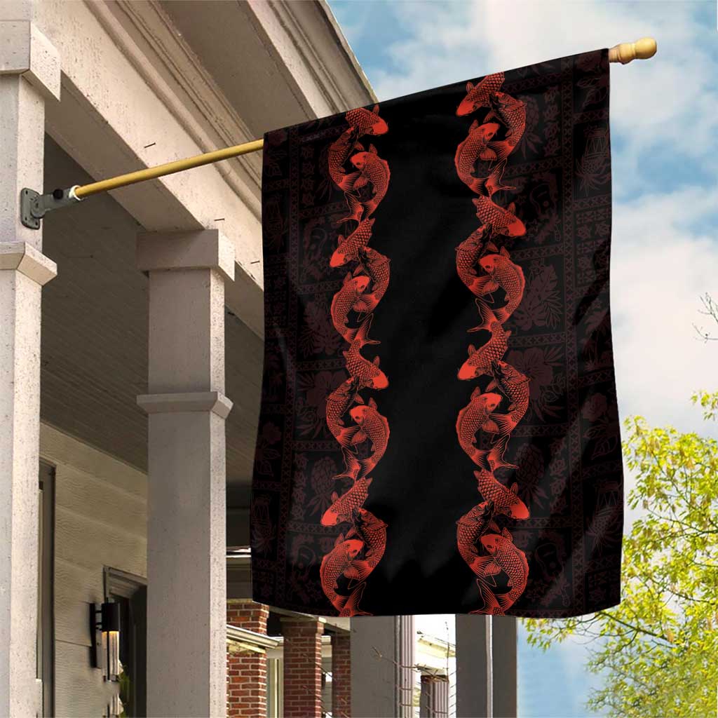 Hawaii Japan Koi Fish Red Garden Flag Tapa Pattern - Polynesian Pride