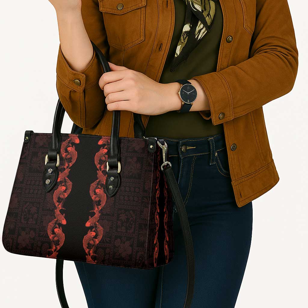 Hawaii Japan Koi Fish Red Leather Bag Tapa Pattern - Polynesian Pride