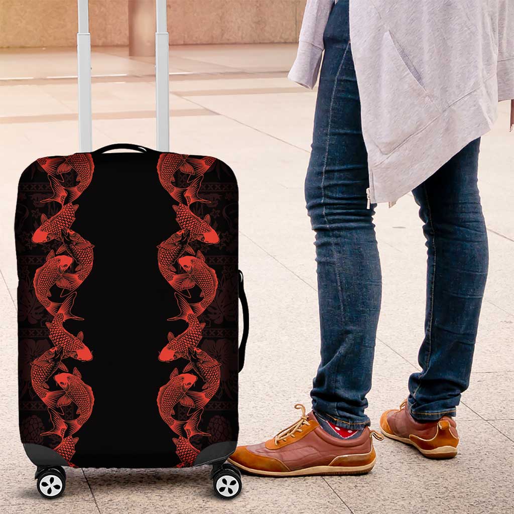Hawaii Japan Koi Fish Red Luggage Cover Tapa Pattern LT01 Red - Polynesian Pride