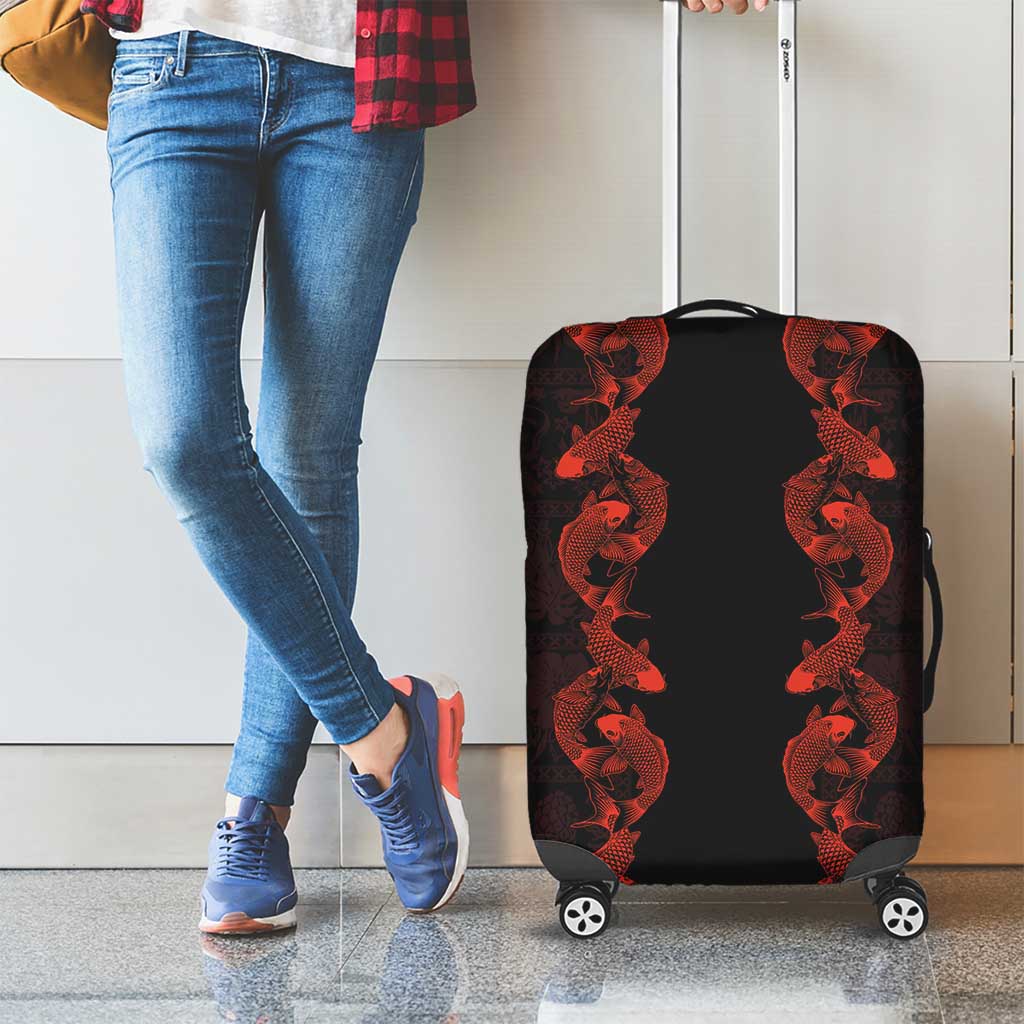 Hawaii Japan Koi Fish Red Luggage Cover Tapa Pattern - Polynesian Pride