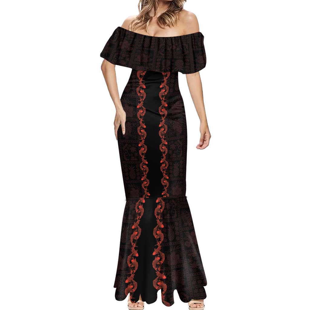 Hawaii Japan Koi Fish Red Mermaid Dress Tapa Pattern - Polynesian Pride
