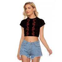 Hawaii Japan Koi Fish Red Raglan Cropped T Shirt Tapa Pattern - Polynesian Pride