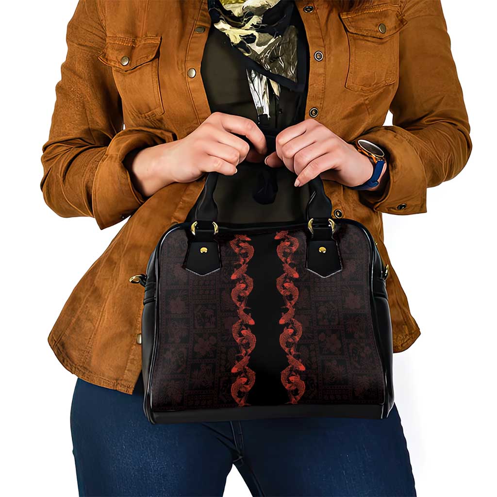 Hawaii Japan Koi Fish Red Shoulder Handbag Tapa Pattern - Polynesian Pride