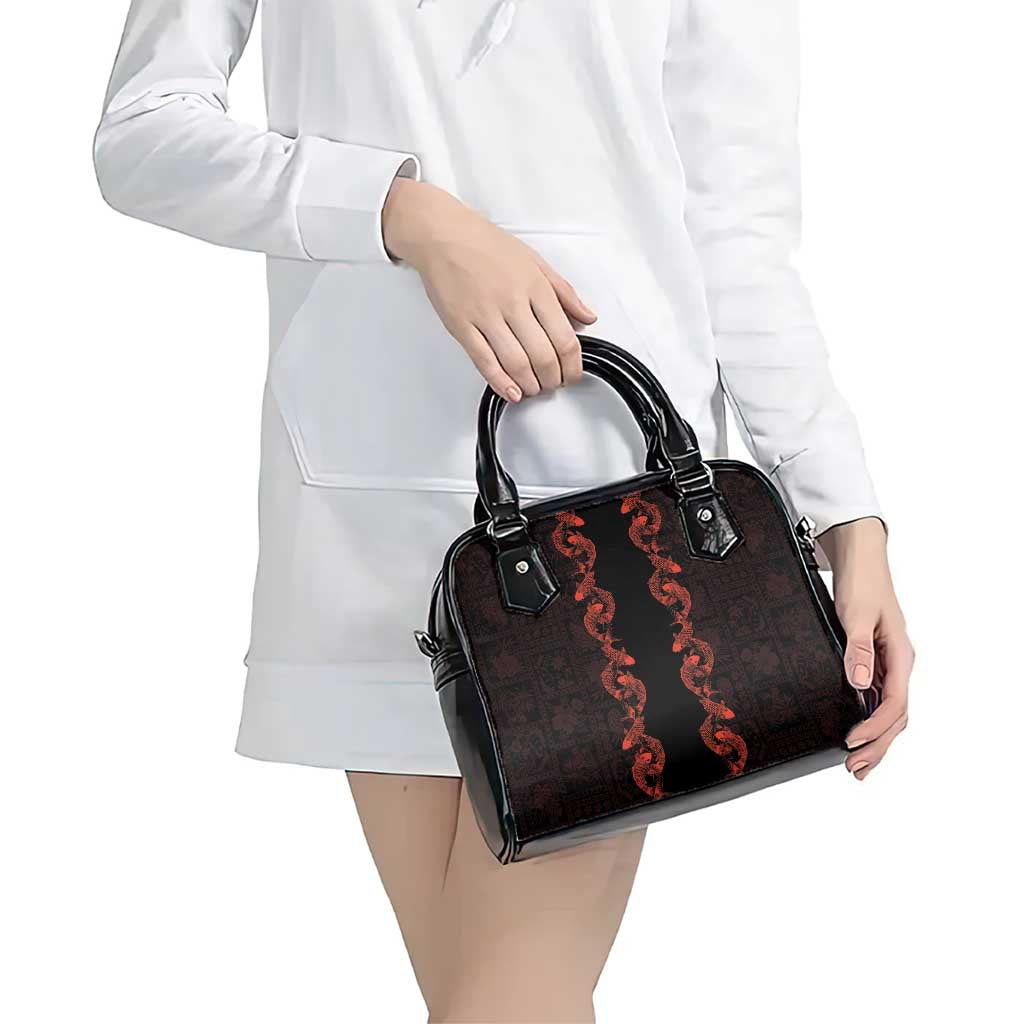 Hawaii Japan Koi Fish Red Shoulder Handbag Tapa Pattern - Polynesian Pride