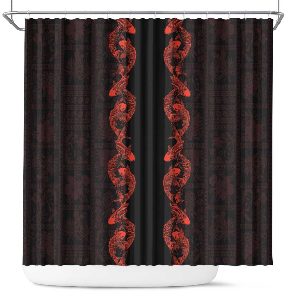 Hawaii Japan Koi Fish Red Shower Curtain Tapa Pattern LT01 Red - Polynesian Pride