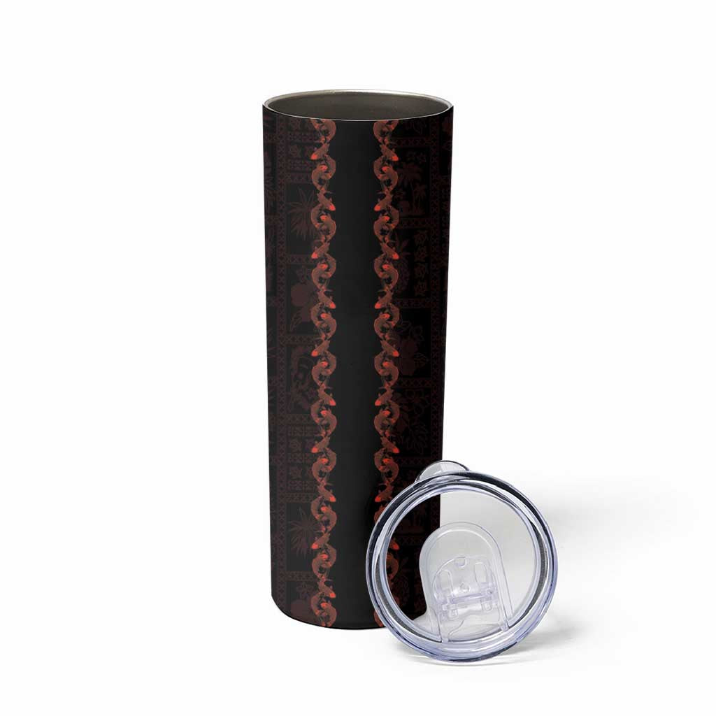 Hawaii Japan Koi Fish Red Skinny Tumbler Tapa Pattern - Polynesian Pride