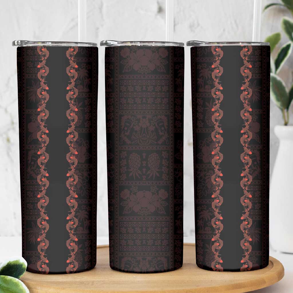 Hawaii Japan Koi Fish Red Skinny Tumbler Tapa Pattern - Polynesian Pride