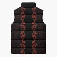 Hawaii Japan Koi Fish Red Sleeveless Puffer Jacket Tapa Pattern - Polynesian Pride