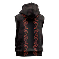 Hawaii Japan Koi Fish Red Sleeveless Zip Hoodie Tapa Pattern - Polynesian Pride