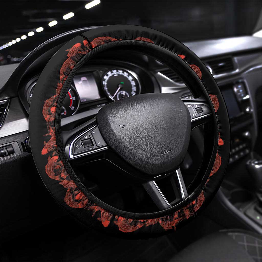 Hawaii Japan Koi Fish Red Steering Wheel Cover Tapa Pattern - Polynesian Pride