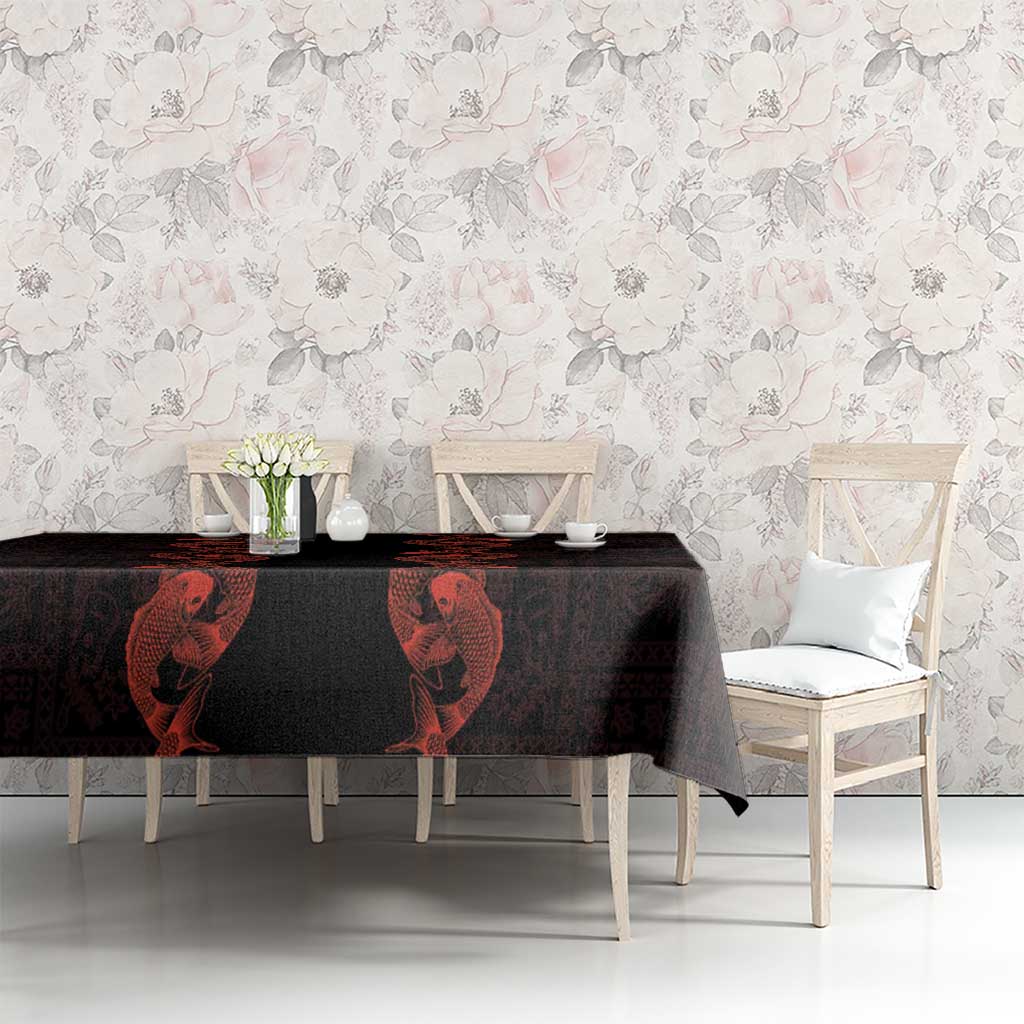 Hawaii Japan Koi Fish Red Tablecloth Tapa Pattern - Polynesian Pride