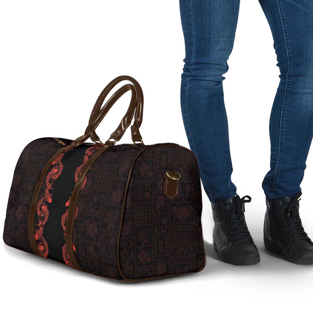 Hawaii Japan Koi Fish Red Travel Bag Tapa Pattern - Polynesian Pride