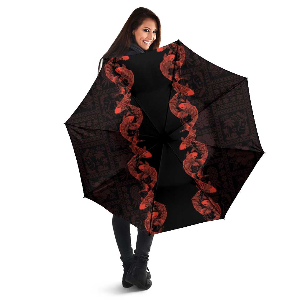 Hawaii Japan Koi Fish Red Umbrella Tapa Pattern - Polynesian Pride