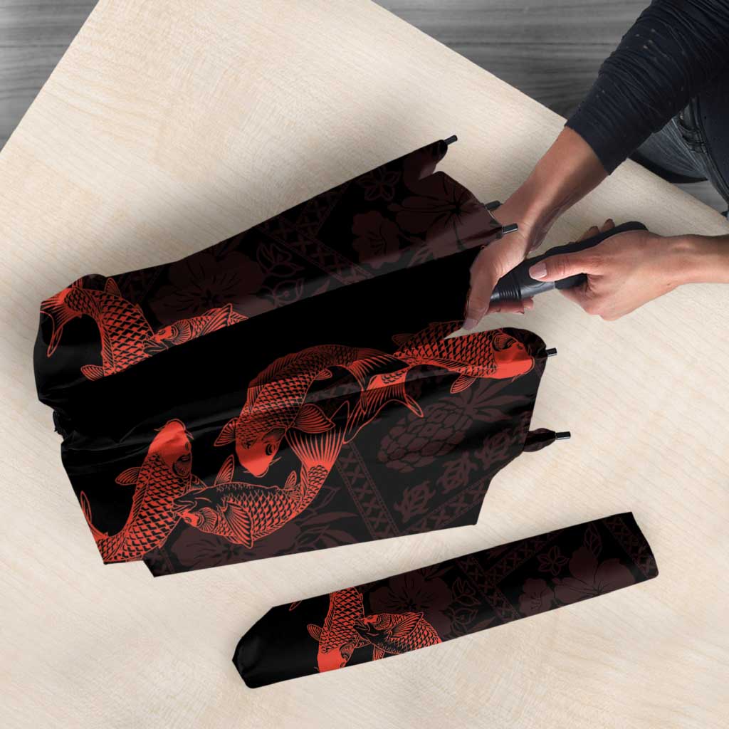Hawaii Japan Koi Fish Red Umbrella Tapa Pattern - Polynesian Pride
