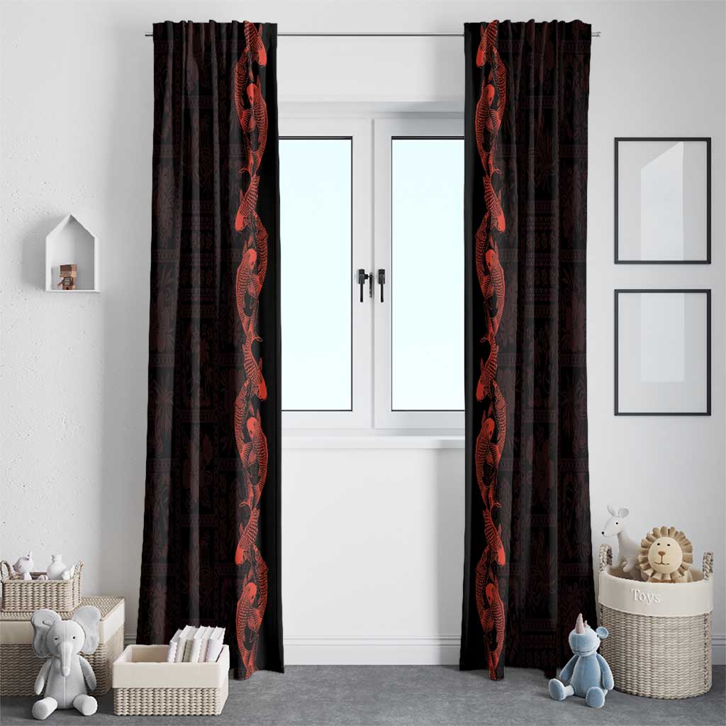 Hawaii Japan Koi Fish Red Window Curtain Tapa Pattern - Polynesian Pride