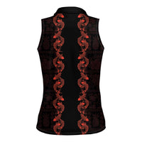 Hawaii Japan Koi Fish Red Women Sleeveless Polo Shirt Tapa Pattern - Polynesian Pride
