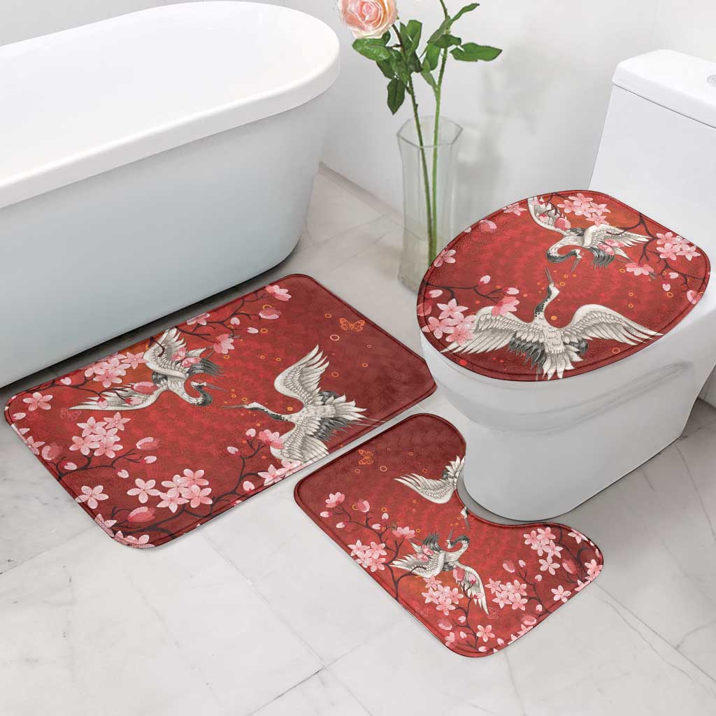 Hawaii Japan Cranes Sakura Flower Red Bathroom Set Japan Heritage Spirit LT01 - Polynesian Pride
