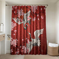Hawaii Japan Cranes Sakura Flower Red Bathroom Set Japan Heritage Spirit LT01 Shower Curtain Only Red - Polynesian Pride
