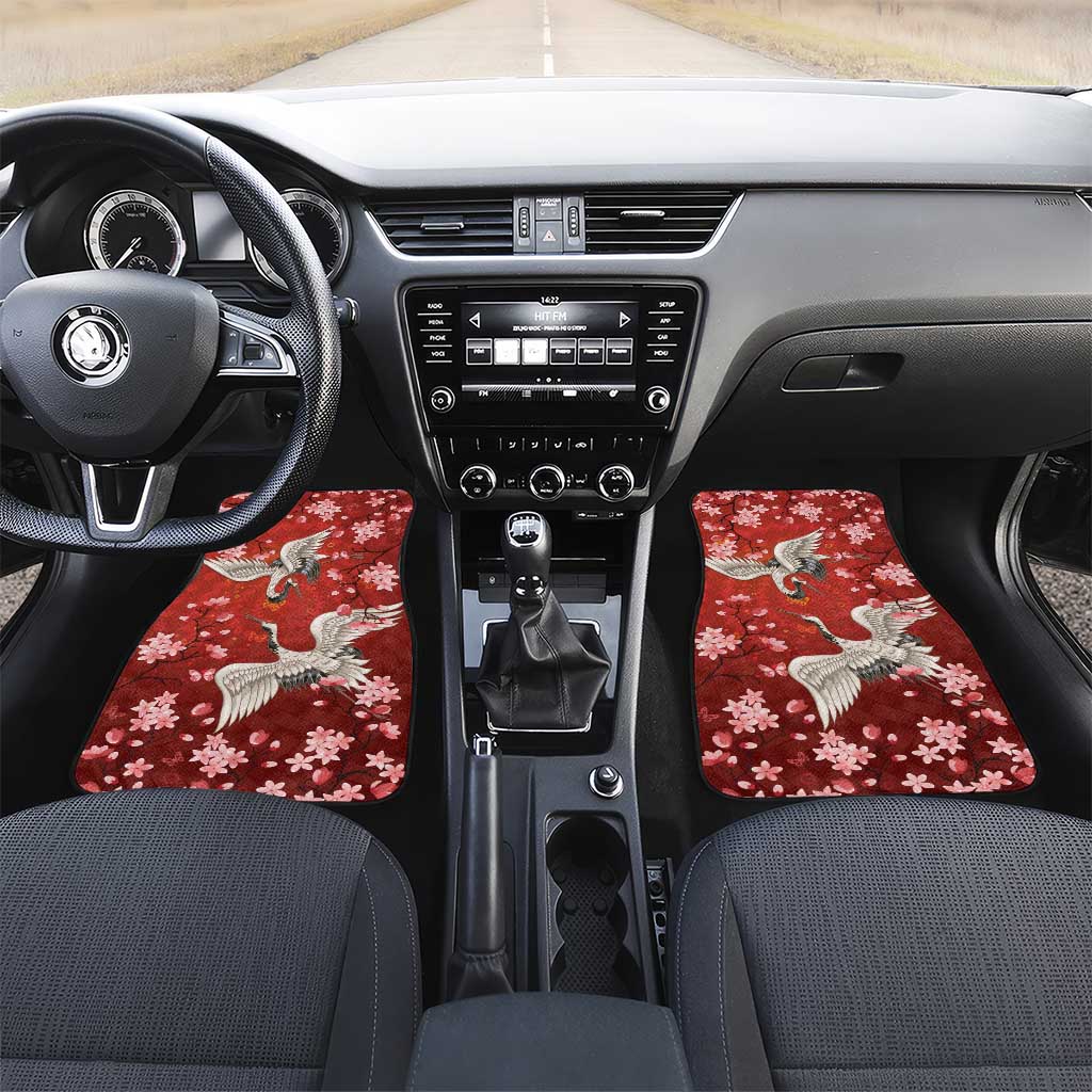 Hawaii Japan Cranes Sakura Flower Red Car Mats Japan Heritage Spirit - Polynesian Pride