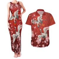 Hawaii Japan Cranes Sakura Flower Red Couples Matching Tank Maxi Dress and Hawaiian Shirt Japan Heritage Spirit LT01 Red - Polynesian Pride