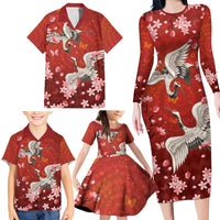 Hawaii Japan Cranes Sakura Flower Red Family Matching Long Sleeve Bodycon Dress and Hawaiian Shirt Japan Heritage Spirit LT01 - Polynesian Pride