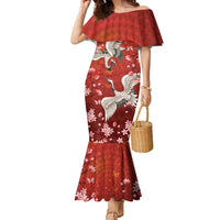 Hawaii Japan Cranes Sakura Flower Red Family Matching Mermaid Dress and Hawaiian Shirt Japan Heritage Spirit LT01 Mom's Dress Red - Polynesian Pride