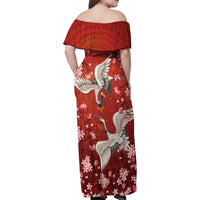 Hawaii Japan Cranes Sakura Flower Red Family Matching Off Shoulder Maxi Dress and Hawaiian Shirt Japan Heritage Spirit LT01 - Polynesian Pride