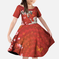 Hawaii Japan Cranes Sakura Flower Red Family Matching Short Sleeve Bodycon Dress and Hawaiian Shirt Japan Heritage Spirit LT01 Daughter's Dress Red - Polynesian Pride